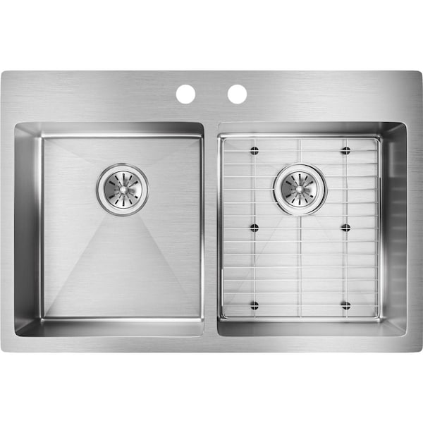 Elkay Crosstown 33"x22"x9", Equal 2-Bowl Dual Mount Sink Kit SS